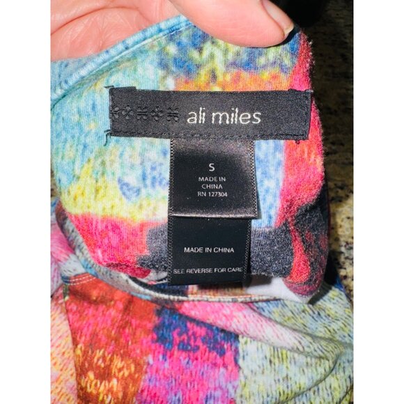 Ali Miles Multicolor Abstract Print 3/4 Sleeve Knit Top S Artsy Casual Money - Picture 6 of 8